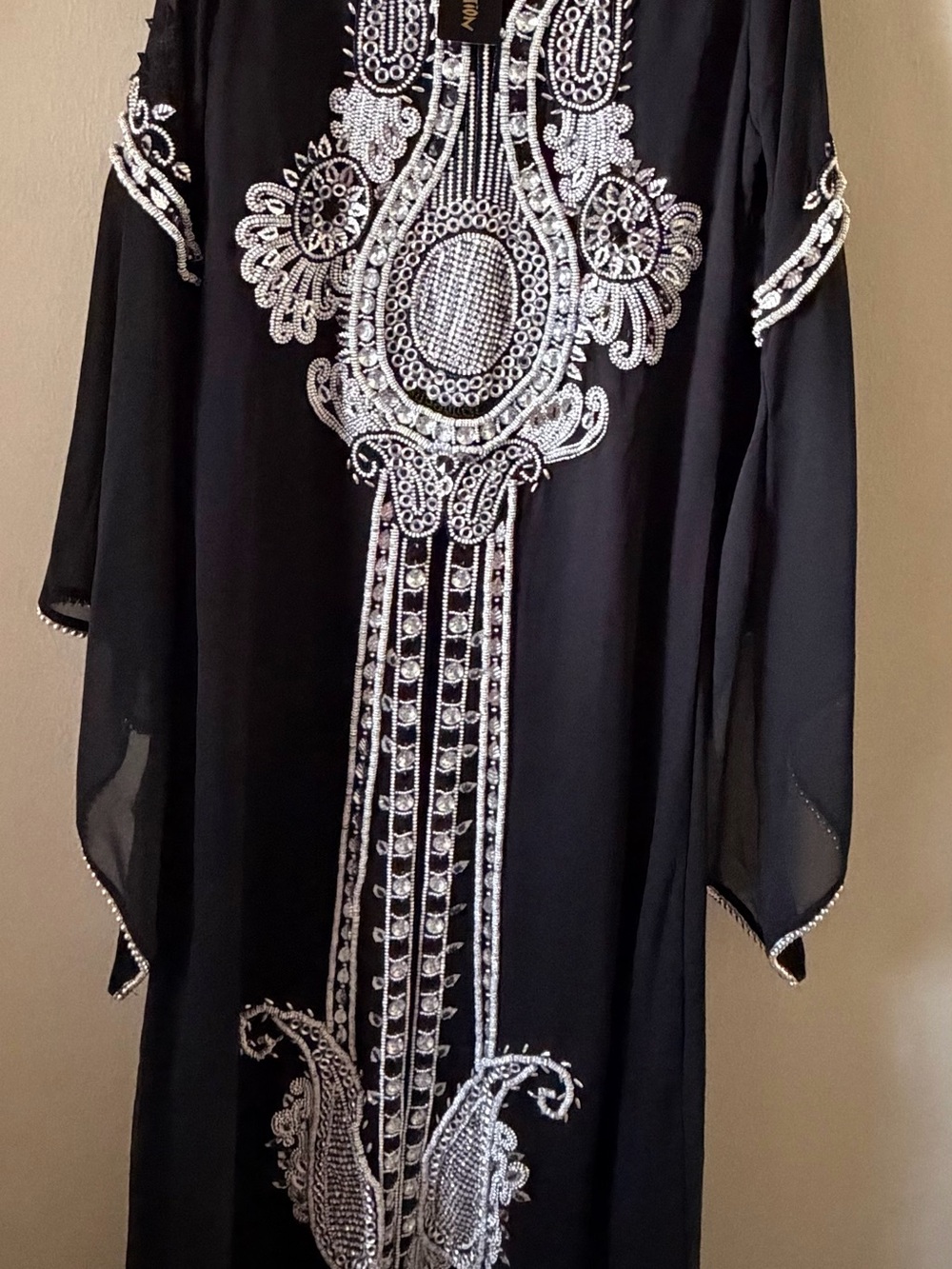 Black Embroidere Kaftan Dress with Silver Detailing